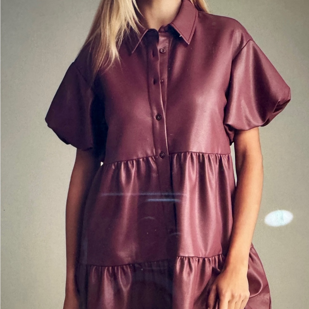 Maeve The Bettina Leather ( vegan )Mini Shirt Dress Dress NWT